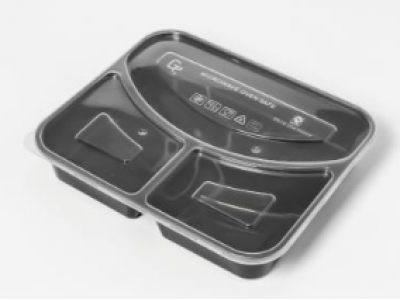 กล่องอาหารเหลี่ยม 3 ช่องสีดำพร้อมฝา 850 ml.